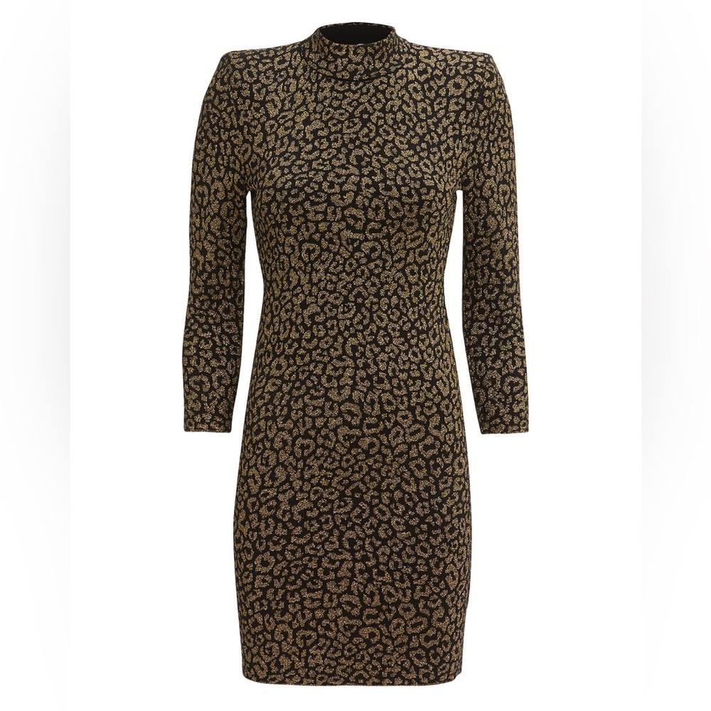 A.L.C. Mahry Leopard Mini Dress Black and Gold Metallic